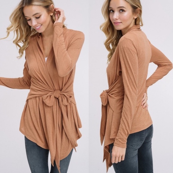 Tops - Wrap Tie Cardigan in Brick